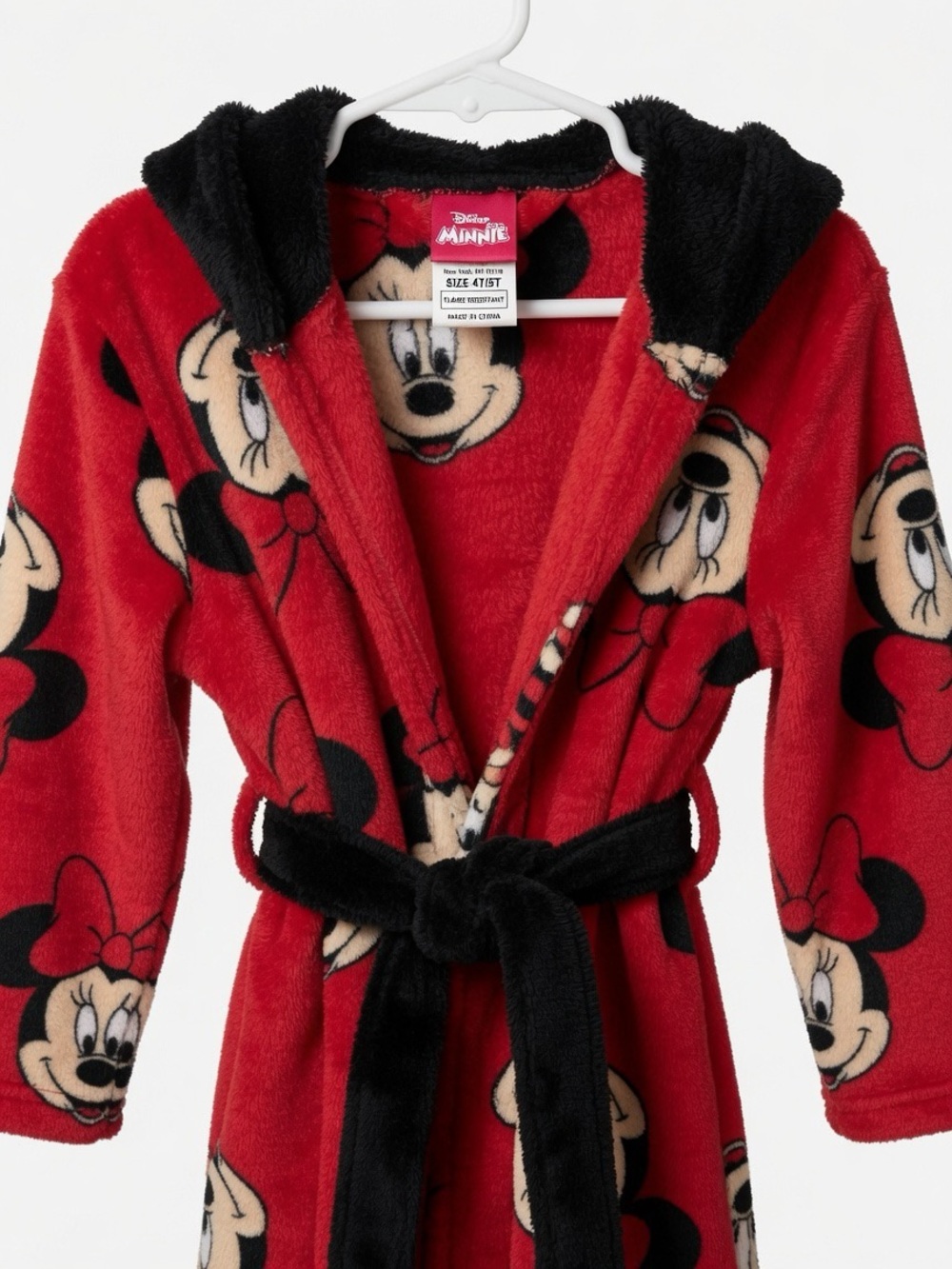 Disney Minnie Mouse Red and Black Plush Hooded Kids Robe